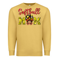 Antique Gold Softball Mom And Afro Messy Bun Mom Premium Sweatshirt - BundleAndBundleShop