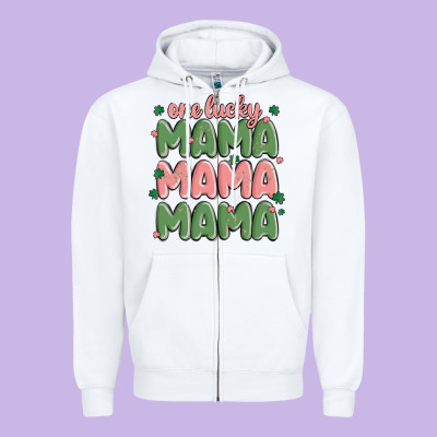 One Lucky Mama Zipper Hoodie Designed By Maliassmallbusiness