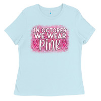 Baby Blue in october we wear pink leopard glitter Ladies Tee - AdoDesignShop