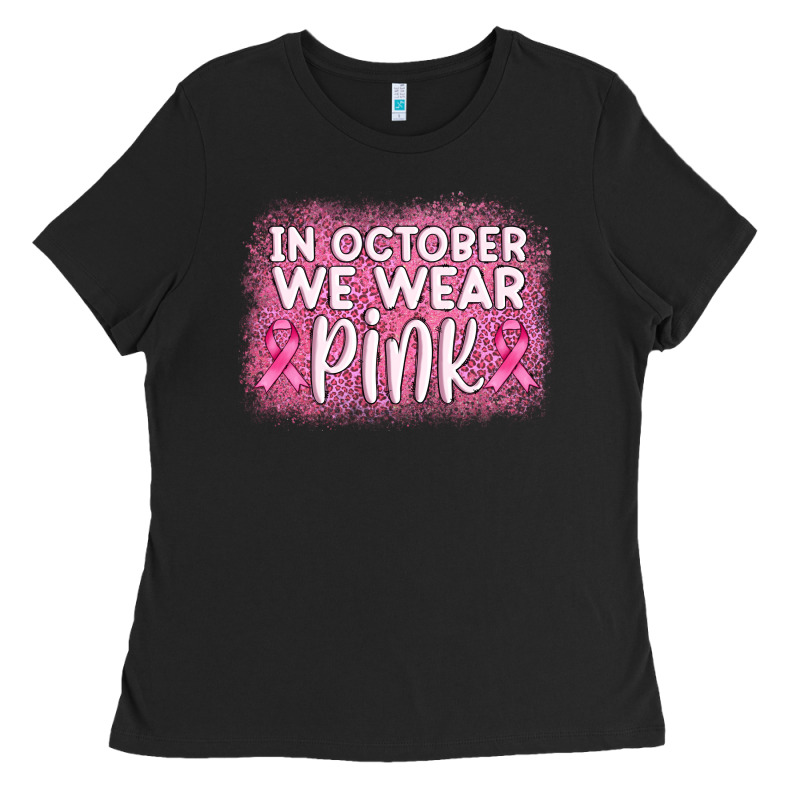 In October We Wear Pink Leopard Glitter Ladies Tee by AdoDesignShop | Teevron