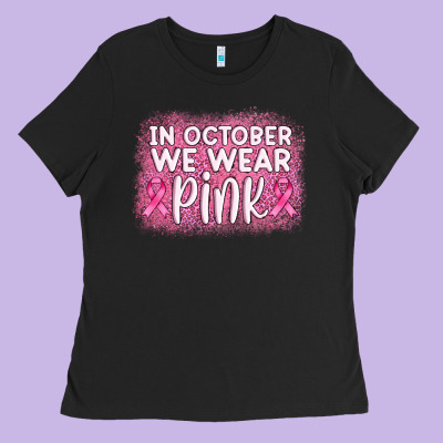 In October We Wear Pink Leopard Glitter Ladies Tee Designed By Adodesignshop