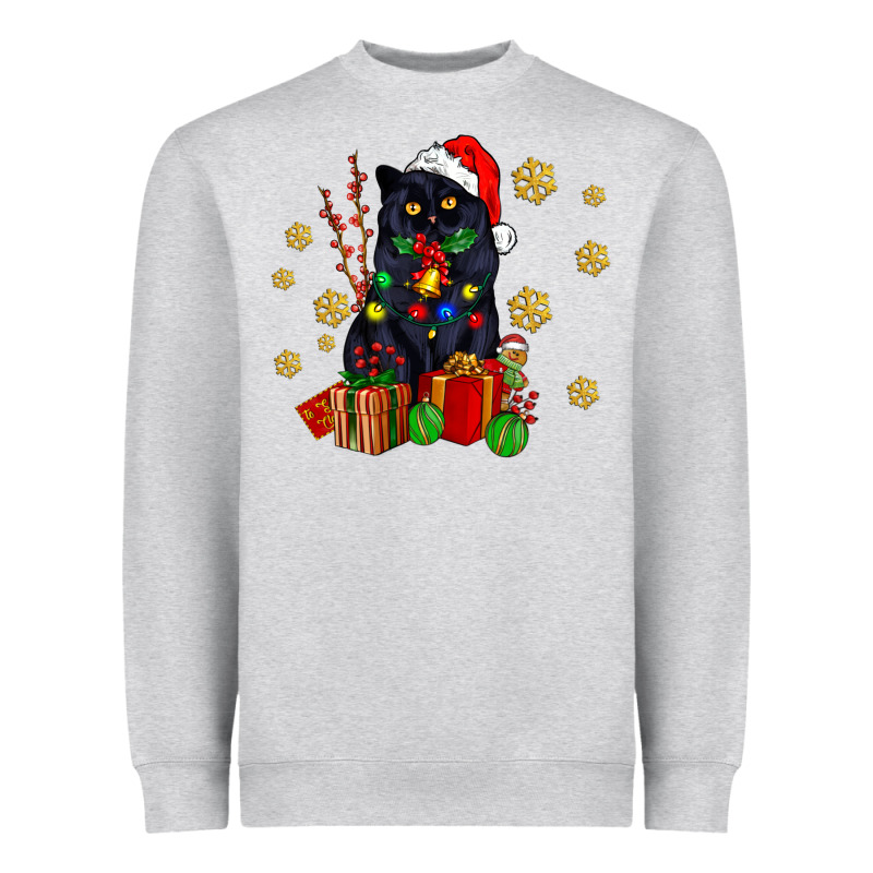 Black Cat Meowy Christmas Heavyweight Sweatshirt by AdoDesignShop | Teevron