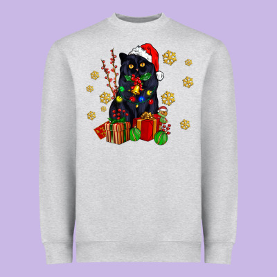 Black Cat Meowy Christmas Heavyweight Sweatshirt Designed By Adodesignshop