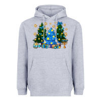 Heather Grey Hannukah Christmas trees Heavyweight Hoodie - NancyCooperArtShop