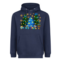 Navy Hannukah Christmas trees Heavyweight Hoodie - NancyCooperArtShop
