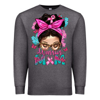 Charcoal Heather Warrior Mom Messy Bun With Flowers Premium Sweatshirt - BundleAndBundleShop