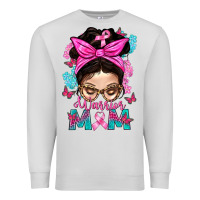 Dove Grey Warrior Mom Messy Bun With Flowers Premium Sweatshirt - BundleAndBundleShop