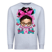 Heather Grey Warrior Mom Messy Bun With Flowers Premium Sweatshirt - BundleAndBundleShop