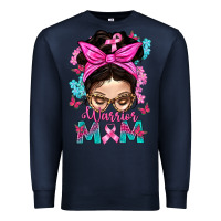 Navy Warrior Mom Messy Bun With Flowers Premium Sweatshirt - BundleAndBundleShop