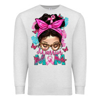 Oatmeal Heather Warrior Mom Messy Bun With Flowers Premium Sweatshirt - BundleAndBundleShop