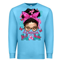 Ocean Blue Warrior Mom Messy Bun With Flowers Premium Sweatshirt - BundleAndBundleShop