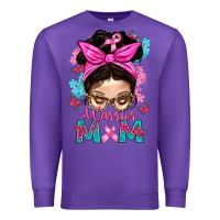 Purple Warrior Mom Messy Bun With Flowers Premium Sweatshirt - BundleAndBundleShop