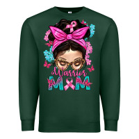 Sports Green Warrior Mom Messy Bun With Flowers Premium Sweatshirt - BundleAndBundleShop