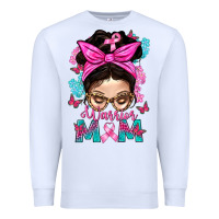 White Warrior Mom Messy Bun With Flowers Premium Sweatshirt - BundleAndBundleShop