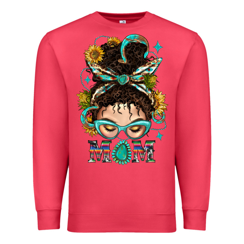 Western Messy Bun Mom With Sunflower Premium Sweatshirt by BundleAndBundleShop | Teevron