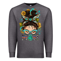 Charcoal Heather Western Messy Bun Mom With Sunflower Premium Sweatshirt - BundleAndBundleShop