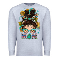 Heather Grey Western Messy Bun Mom With Sunflower Premium Sweatshirt - BundleAndBundleShop