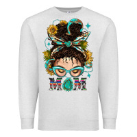 Oatmeal Heather Western Messy Bun Mom With Sunflower Premium Sweatshirt - BundleAndBundleShop