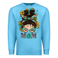 Ocean Blue Western Messy Bun Mom With Sunflower Premium Sweatshirt - BundleAndBundleShop
