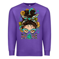 Purple Western Messy Bun Mom With Sunflower Premium Sweatshirt - BundleAndBundleShop