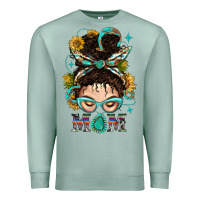 Seafoam Western Messy Bun Mom With Sunflower Premium Sweatshirt - BundleAndBundleShop
