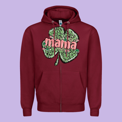 Leopard Shamrock Mama Zipper Hoodie Designed By Maliassmallbusiness
