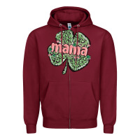 Burgundy leopard shamrock mama Zipper Hoodie - MaliasSmallBusiness