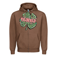 Chestnut leopard shamrock mama Zipper Hoodie - MaliasSmallBusiness