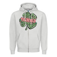 Dove Grey leopard shamrock mama Zipper Hoodie - MaliasSmallBusiness