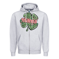 Heather Grey leopard shamrock mama Zipper Hoodie - MaliasSmallBusiness