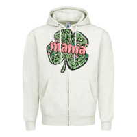 Oatmeal Heather leopard shamrock mama Zipper Hoodie - MaliasSmallBusiness