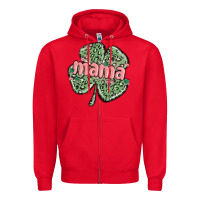 Red leopard shamrock mama Zipper Hoodie - MaliasSmallBusiness
