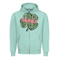 Seafoam leopard shamrock mama Zipper Hoodie - MaliasSmallBusiness