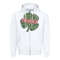White leopard shamrock mama Zipper Hoodie - MaliasSmallBusiness