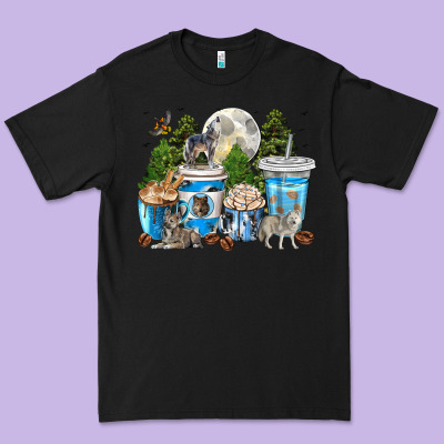 Wolf Coffee Cups Premium Tee Designed By Texasbilliewilder