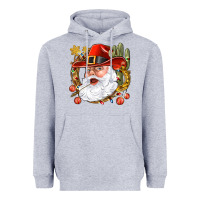 Heather Grey Cowboy Santa Heavyweight Hoodie - NancyCooperArtShop