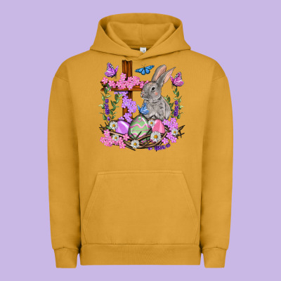 Easter Eggs And Bunny With Cross Easter Day Urban Hoodie Designed By Howdyjamesfarm