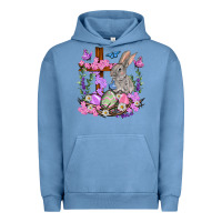 Pigment Pebble Blue Easter eggs and Bunny with Cross Easter Day Urban Hoodie - HowdyJamesFarm