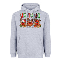 Heather Grey Ho ho ho Reindeer Heavyweight Hoodie - NancyCooperArtShop