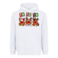 White Ho ho ho Reindeer Heavyweight Hoodie - NancyCooperArtShop