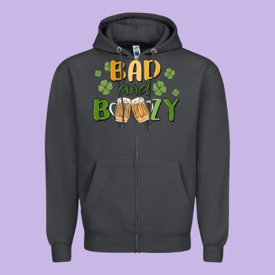 Bad And Boozy Zipper Hoodie Designed By Maliassmallbusiness