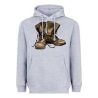 Heather Grey soldier veteran boots Heavyweight Hoodie - MaliasSmallBusiness