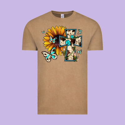 Cross With Sunflower Vintage Tee Designed By Jahusdesignshop