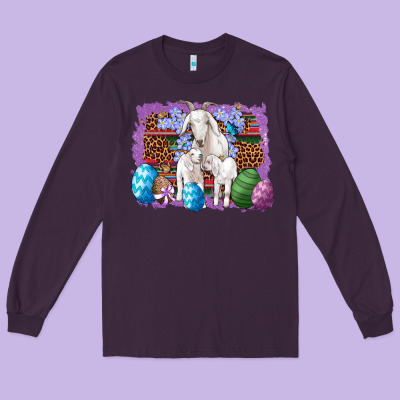 Goat Family Eggs Flowers Leopard Serape Glitter Long Sleeve Tee Designed By Artiststas