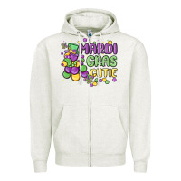 Oatmeal Heather mardi gras cutie Zipper Hoodie - MaliasSmallBusiness