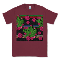 Burgundy mexican rose and cactus seamless pattern Classic Tee - BundleAndBundleShop