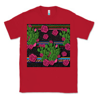 Red mexican rose and cactus seamless pattern Classic Tee - BundleAndBundleShop