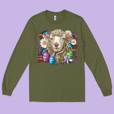 Easter Sheep Eggs Butterfly Daisys Leopard Glitter Wooden Long Sleeve Tee Designed By Artiststas