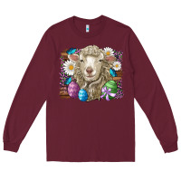 Burgundy easter sheep eggs butterfly daisys leopard glitter wooden Long Sleeve Tee - Artiststas