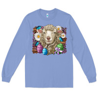 Colony Blue easter sheep eggs butterfly daisys leopard glitter wooden Long Sleeve Tee - Artiststas